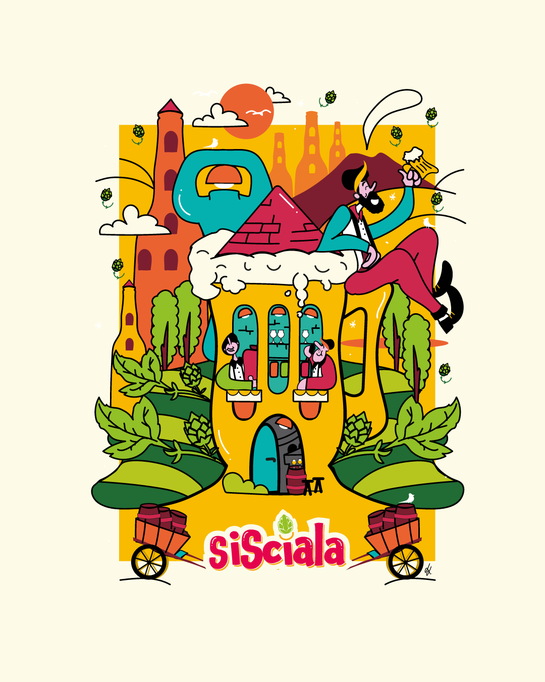 illustrazione birra sisciala villaggio magarò